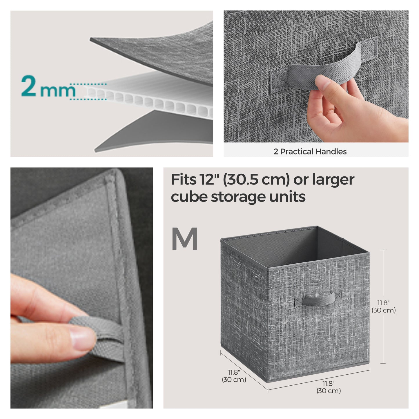 Set of 8 Foldable Storage Cubes with Handles, 11.8-Inch Fabric Organizer Bins for Closet Shelves, Cattail Gray