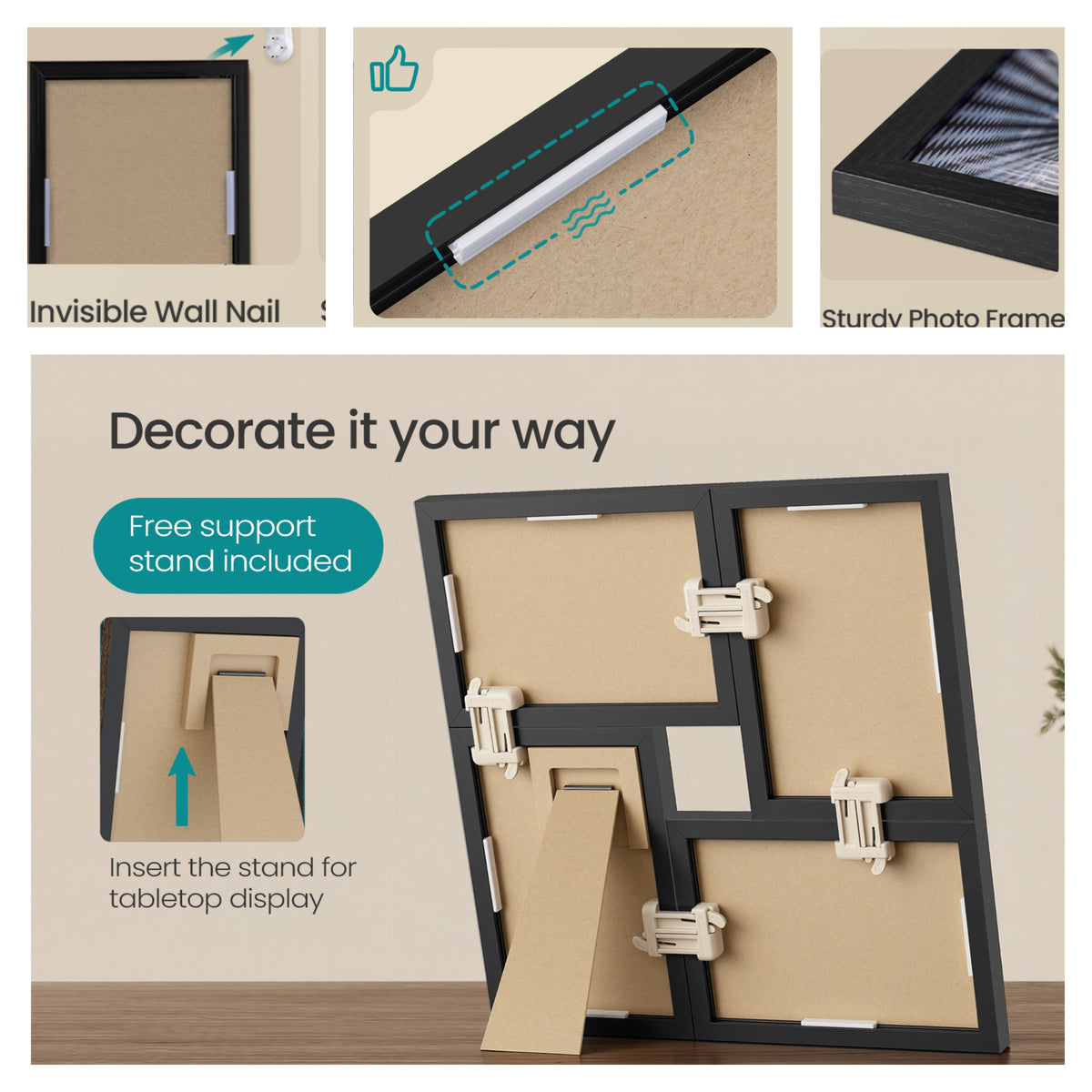 LEDREM Collage Picture Frame for 12 Photos, MDF Wood Gallery Wall Decor, 4 x 6 Inches, Black