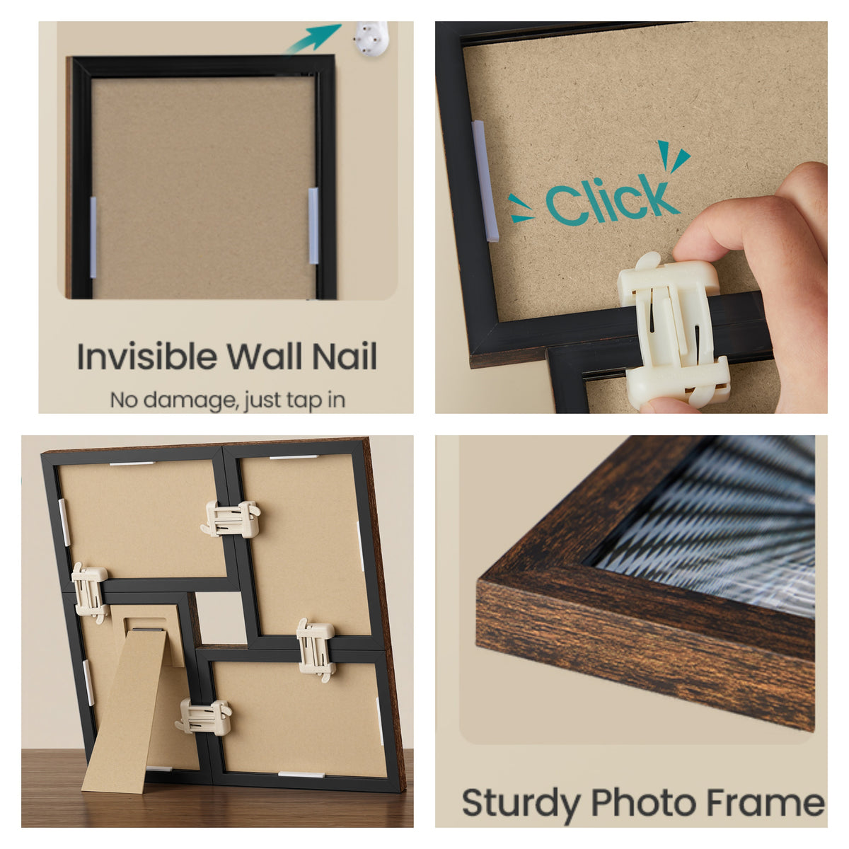 LEDREM Collage Picture Frame for 12 Photos, MDF Wood Gallery Wall Decor, 4 x 6 Inches, Reddish Brown
