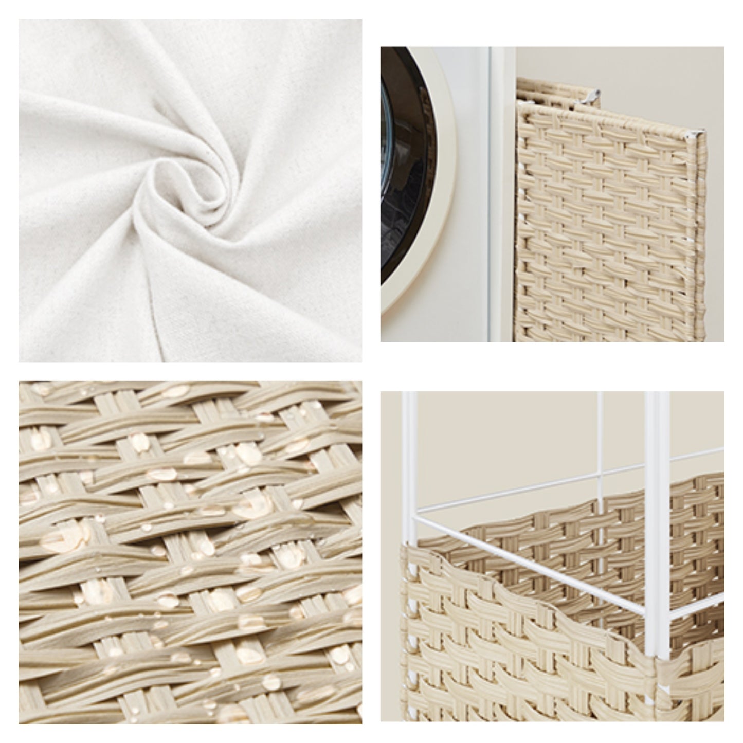 Laundry Hamper with Lid, 17.2 Gal Rattan-Style Clothes Basket, Foldable with Removable Washable Liner & Handles, Summer Sand