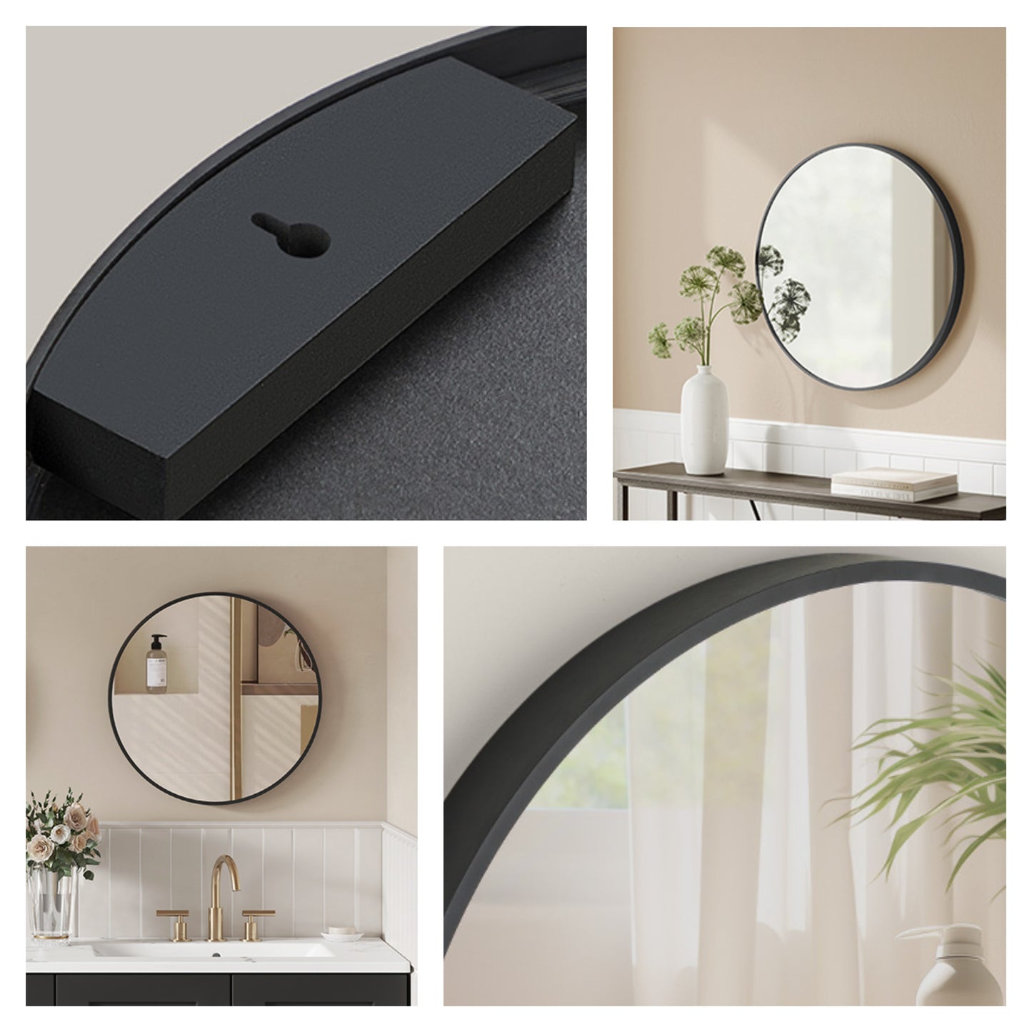 20" Round Bathroom Mirror, Black Circle Wall Mirror with Metal Frame, for Bathroom Over Sink, Bedroom, Living Room, Entryway, Ink Black