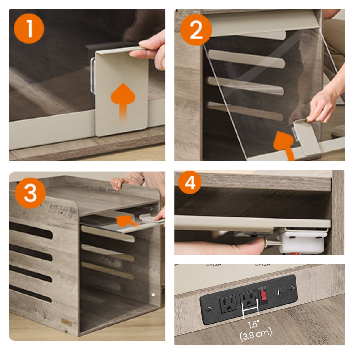 Dog Crate Furniture End Table with Charging Station and Flip-Up Acrylic Door, 27.2 x 20 x 24 inches, Light Ivory
