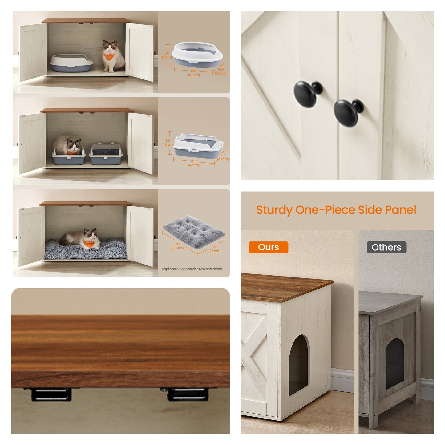 Litter Box Enclosure Furniture, Hidden Indoor Cat House and End Table, 27.6 x 19.7 Inches, Rustic White and Honey Brown