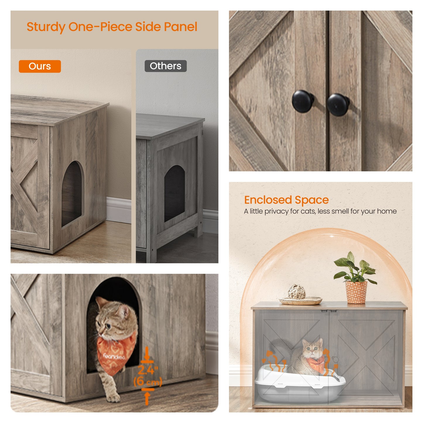 Litter Box Enclosure Furniture, Hidden Indoor Cat House and End Table, 27.6 x 19.7 Inches, Heather Greige