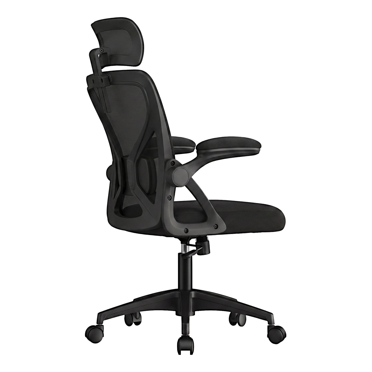LEDREM Office Chair, Makeup Chair, Steel, Plywood, Sponge, PA Plastic, Polyester Fiber, PE Plastic, for Bedroom, Black