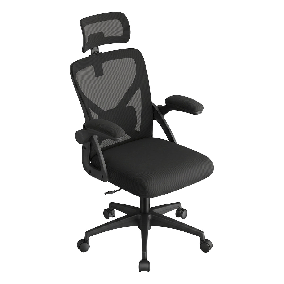 LEDREM Office Chair, Makeup Chair, Steel, Plywood, Sponge, PA Plastic, Polyester Fiber, PE Plastic, for Bedroom, Black