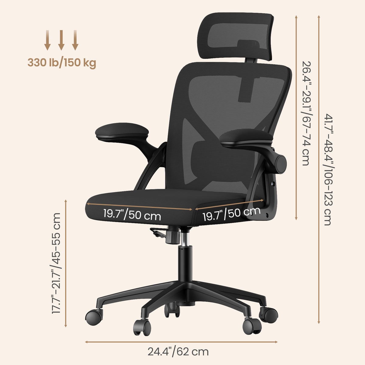 LEDREM Office Chair, Makeup Chair, Steel, Plywood, Sponge, PA Plastic, Polyester Fiber, PE Plastic, for Bedroom, Black
