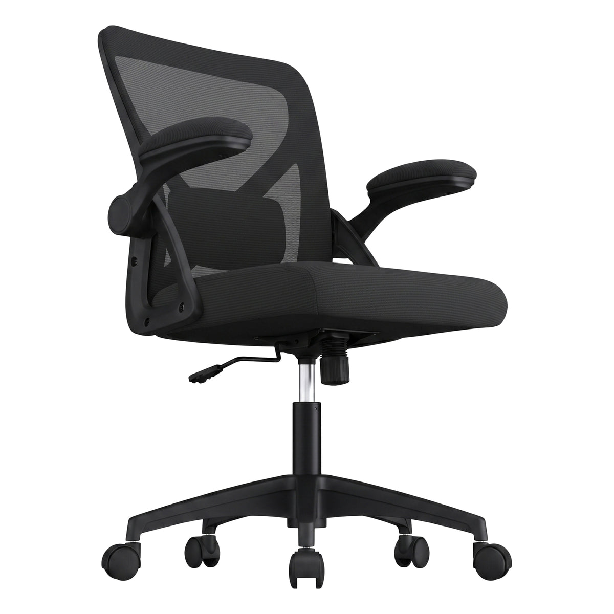 LEDREM Chair, Office Chair, Makeup Chair, Sponge, PA Plastic, Polyester Fiber, PE Plastic, Plywood, Steel, for Bedroom, Black