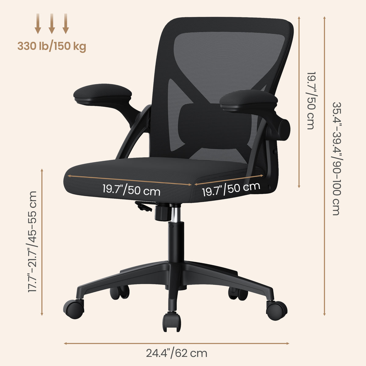 LEDREM Chair, Office Chair, Makeup Chair, Sponge, PA Plastic, Polyester Fiber, PE Plastic, Plywood, Steel, for Bedroom, Black