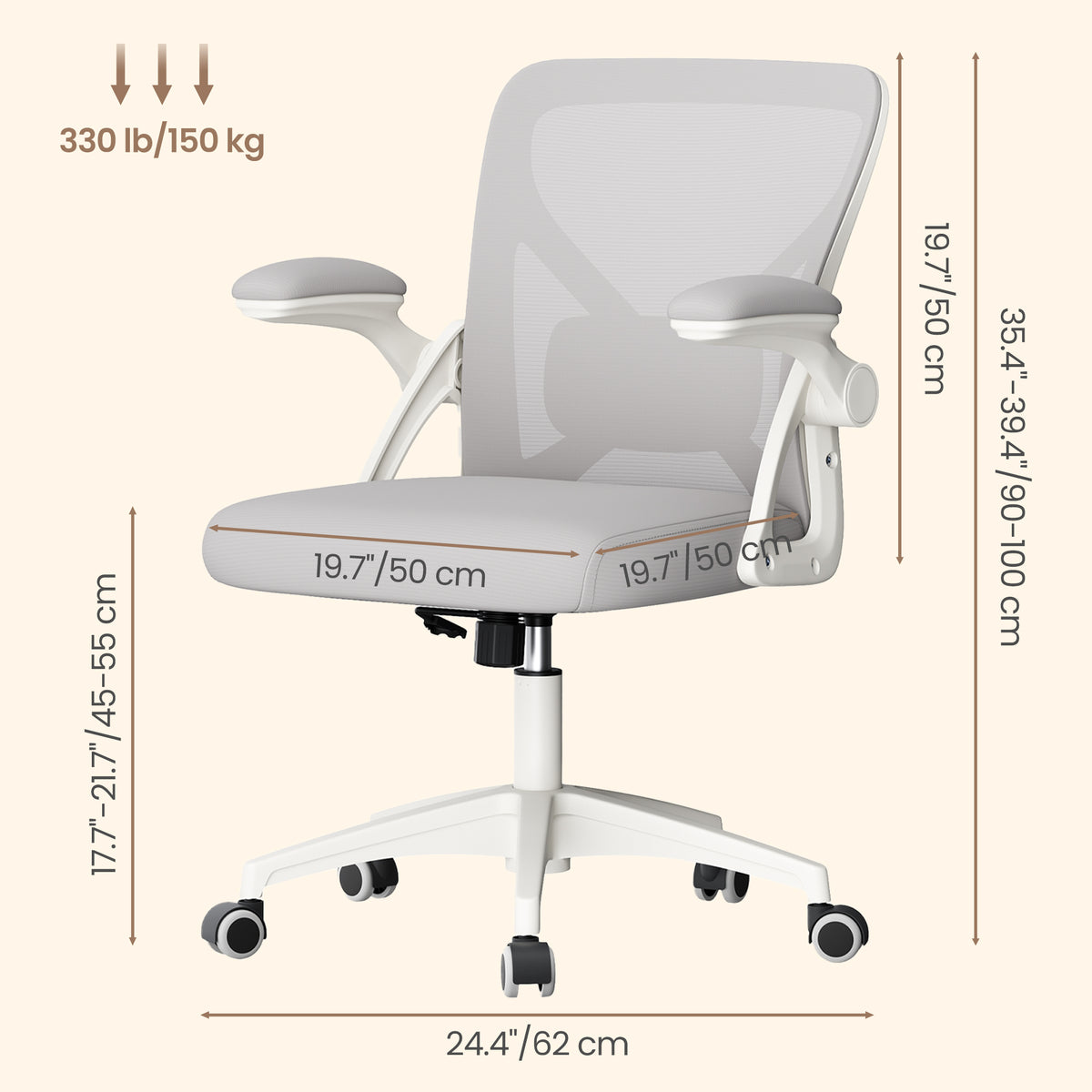 LEDREM Office Chair, Makeup Chair, Sponge,PA Plastic,Polyester Fiber,PE Plastic,Plywood,Steel, for Bedroom, Gray