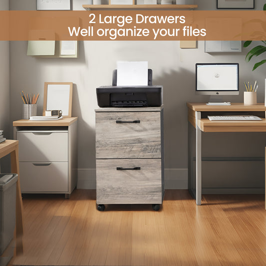 2-Drawer Mobile File Cabinet, Rolling Storage Organizer for Office, Home, A4 Letter Size Compatible, Lockable Wheels, Heather Greige and Black