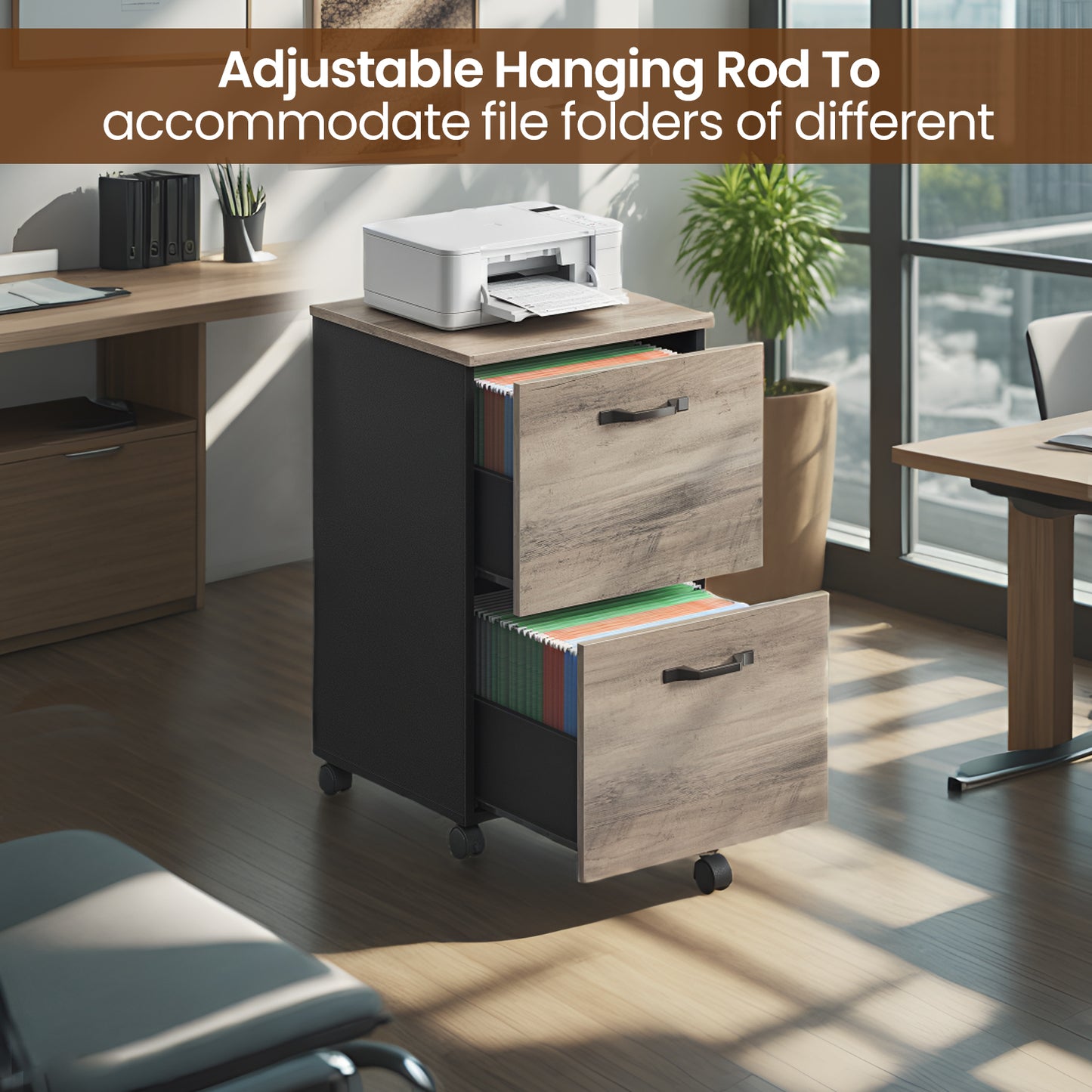 2-Drawer Mobile File Cabinet, Rolling Storage Organizer for Office, Home, A4 Letter Size Compatible, Lockable Wheels, Heather Greige and Black