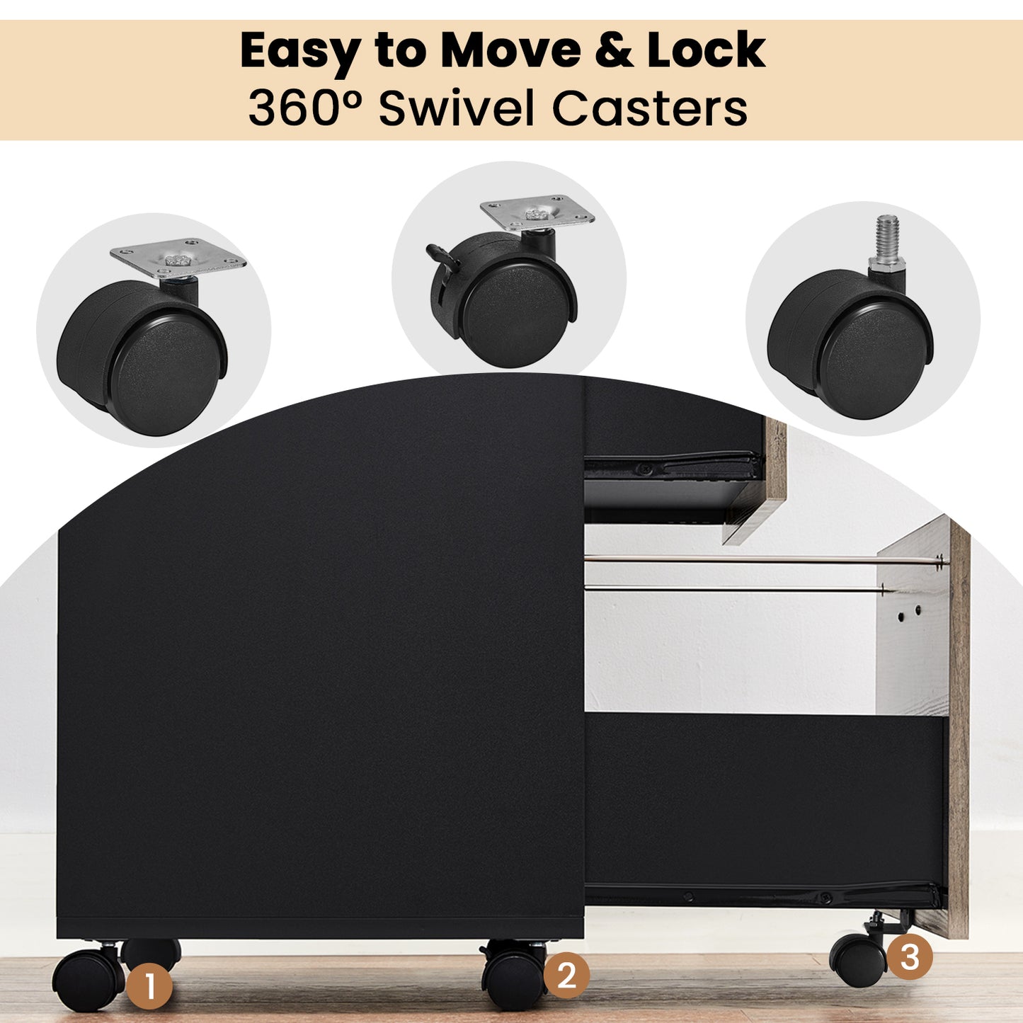 2-Drawer Mobile File Cabinet, Rolling Storage Organizer for Office, Home, A4 Letter Size Compatible, Lockable Wheels, Heather Greige and Black