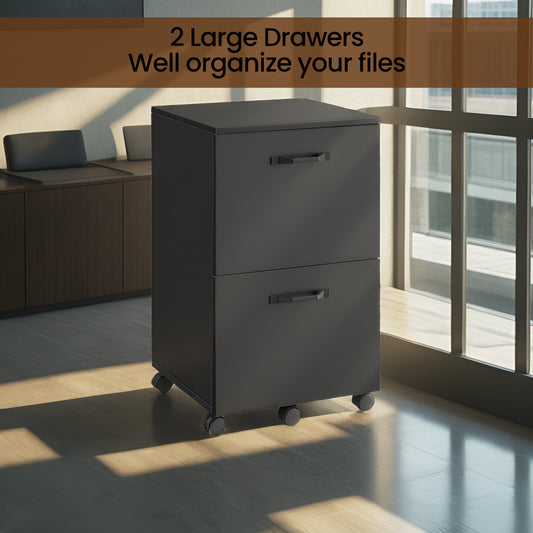 2-Drawer Mobile File Cabinet, Compact Rolling Storage Organizer for Office, Home, A4 Letter Size Compatible, Lockable Casters, Matte Black