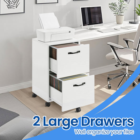 2-Drawer Mobile File Cabinet, Compact Rolling Organizer for Office/Home, A4 Letter Size, Lockable Casters, white