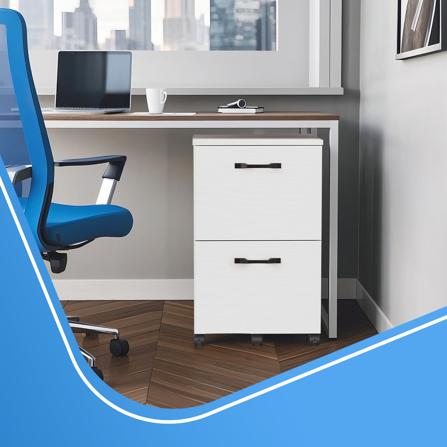 2-Drawer Mobile File Cabinet, Compact Rolling Organizer for Office/Home, A4 Letter Size, Lockable Casters, white