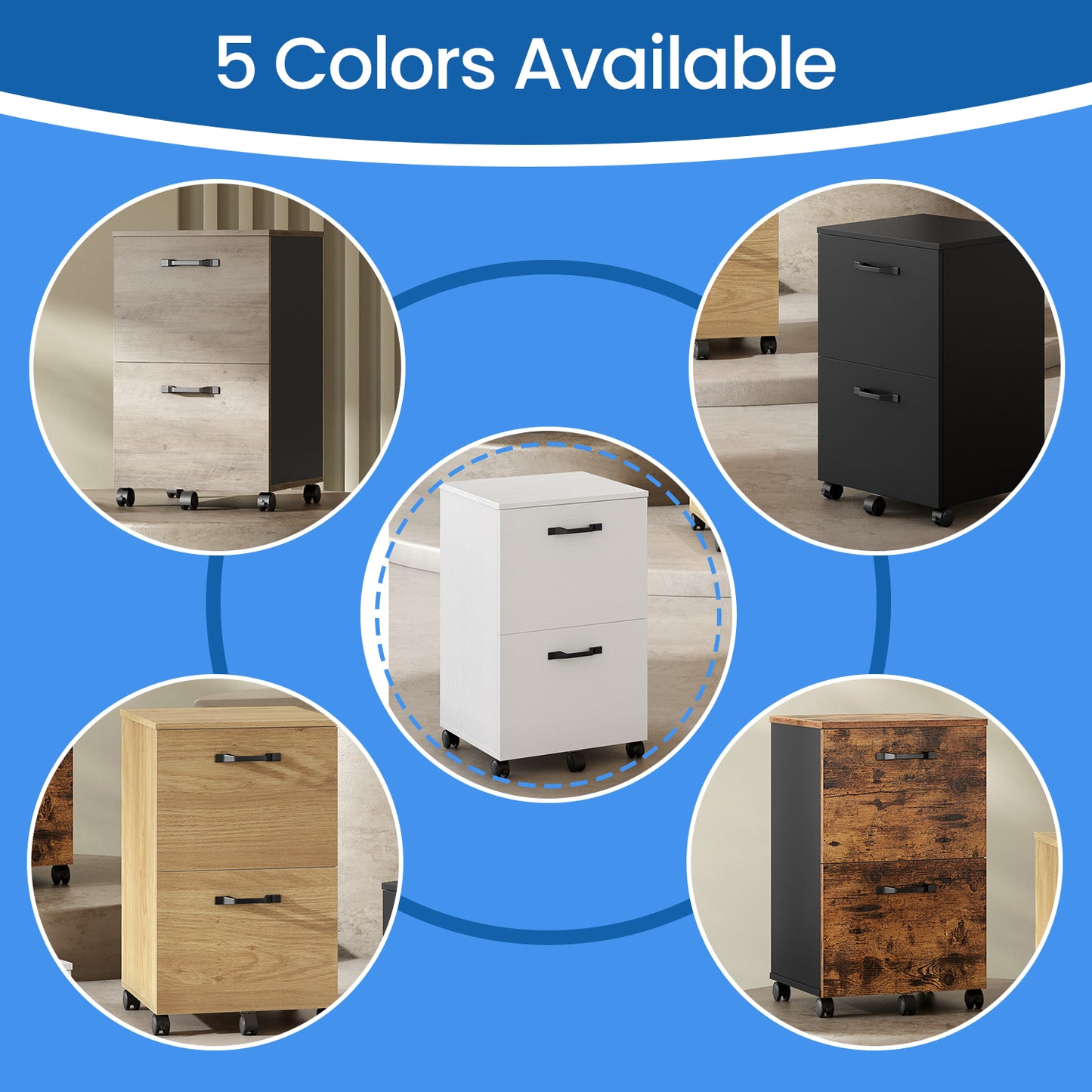 2-Drawer Mobile File Cabinet, Compact Rolling Organizer for Office/Home, A4 Letter Size, Lockable Casters, white