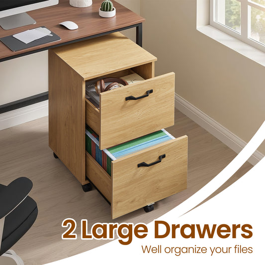 2-Drawer Mobile File Cabinet, Compact Rolling Storage for Office, Home, A4/Letter Size, Lockable Casters, Straw Yellow
