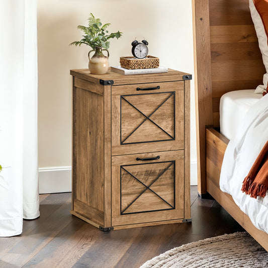 2-Drawer File Cabinet with Hanging File Folders, Modern Farmhouse Office Cabinet and Printer Stand, Fits A4 & Letter Size, Honey Brown