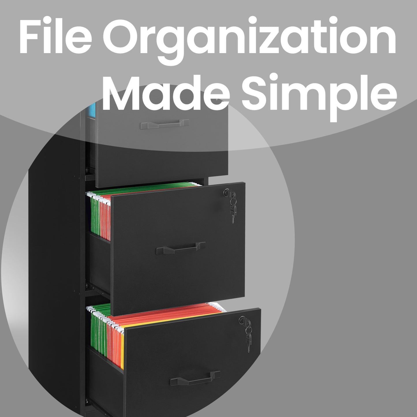 3-Drawer Locking File Cabinet, Vertical Storage Organizer for Office, Home, A4 Letter Size, Anti-Tip Kit, Ink Black