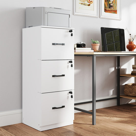 3-Drawer Locking File Cabinet, Vertical Storage Organizer for Office, Home, A4 Letter Size, Anti-Tip Kit, Cloud White
