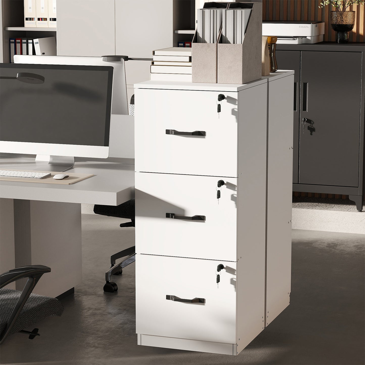 3-Drawer Locking File Cabinet, Vertical Storage Organizer for Office, Home, A4 Letter Size, Anti-Tip Kit, Cloud White