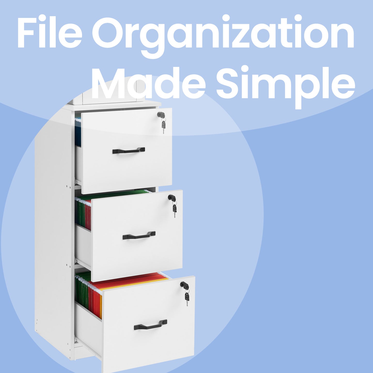 3-Drawer Locking File Cabinet, Vertical Storage Organizer for Office, Home, A4 Letter Size, Anti-Tip Kit, Cloud White