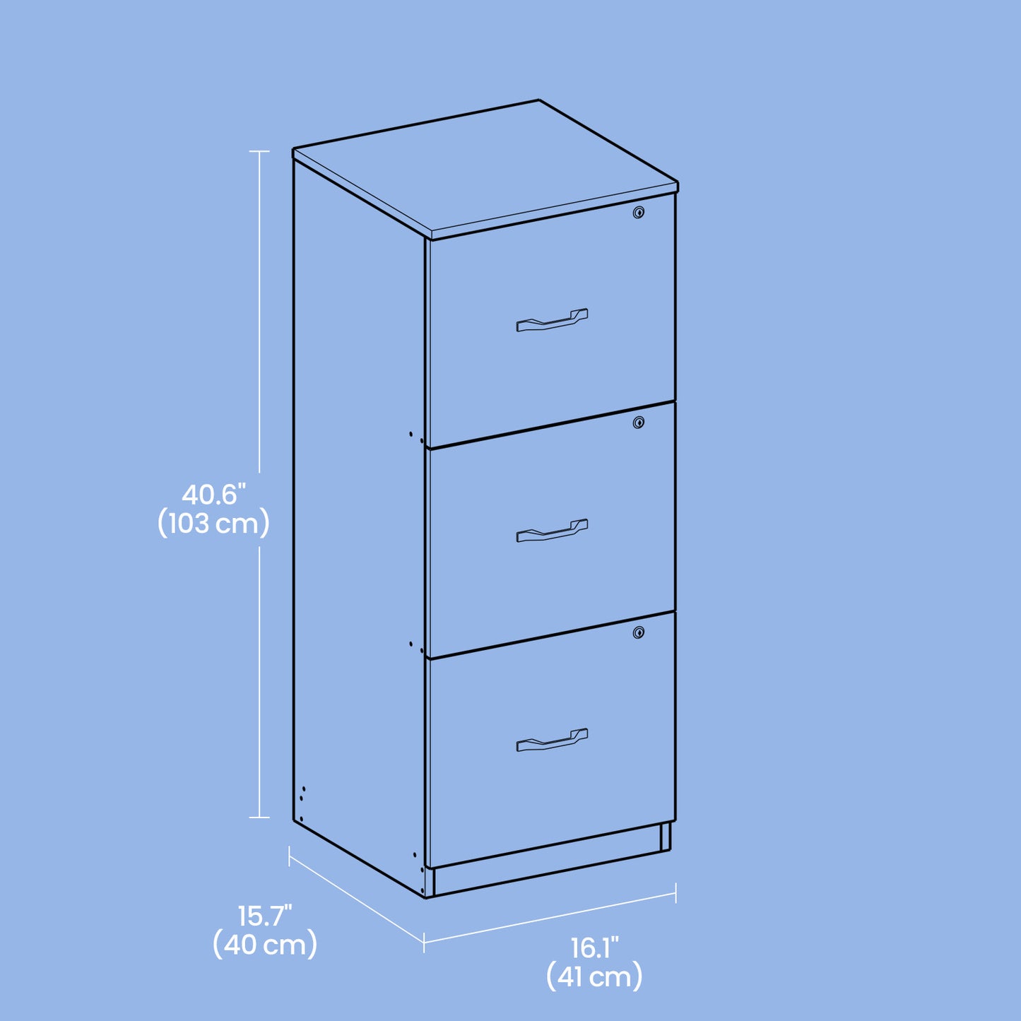 3-Drawer Locking File Cabinet, Vertical Storage Organizer for Office, Home, A4 Letter Size, Anti-Tip Kit, Cloud White