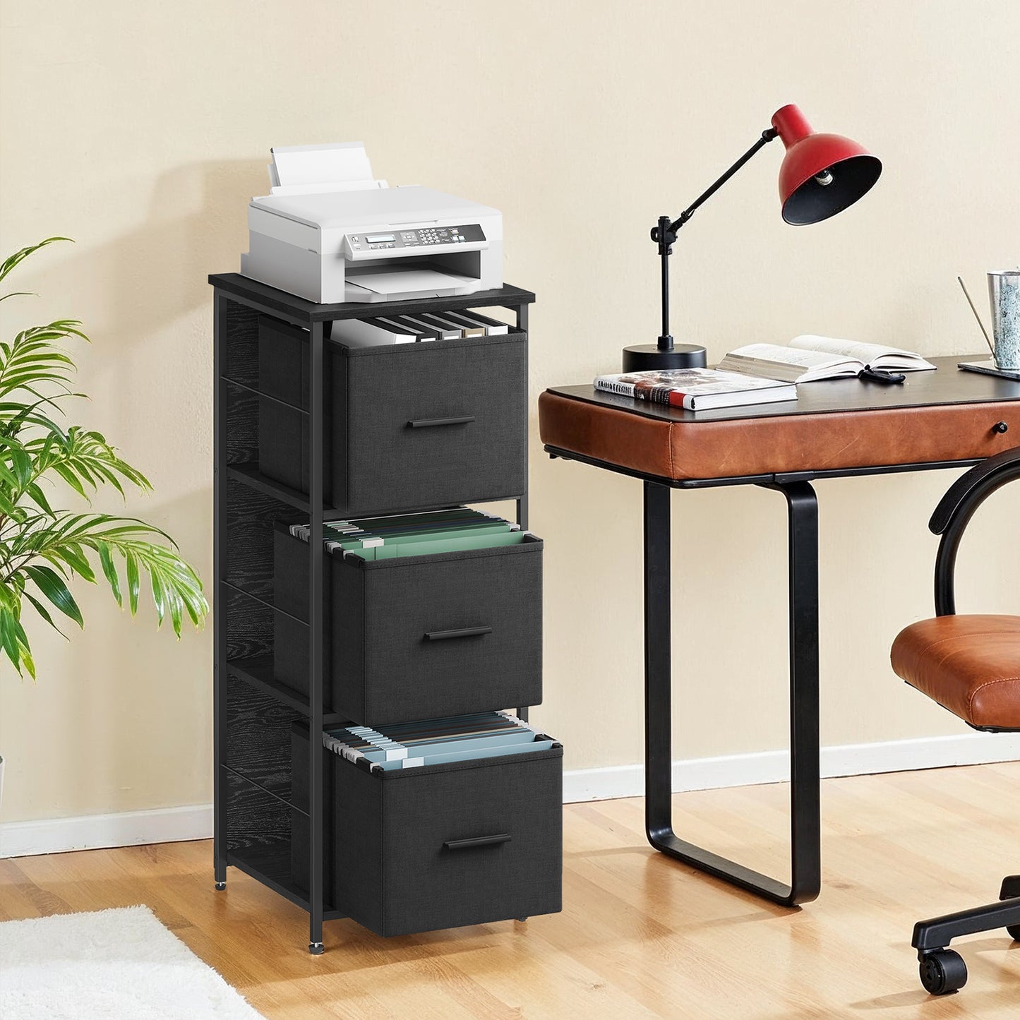 LEDREM 3-Drawer File Cabinet - Printer Stand, Mobile Storage, 110lb Capacity, Adjustable Feet, Easy Assembly, Ebony Black and Ink Black