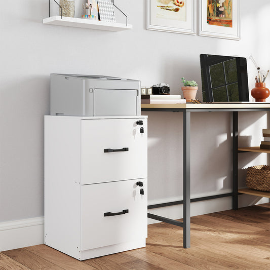 2-Drawer Lockable File Cabinet with Hanging Rails, Printer Stand and Office Organizer, Fits A4 & Letter Documents, 15.7 x 16.1 x 27.9 Inches, Cloud White