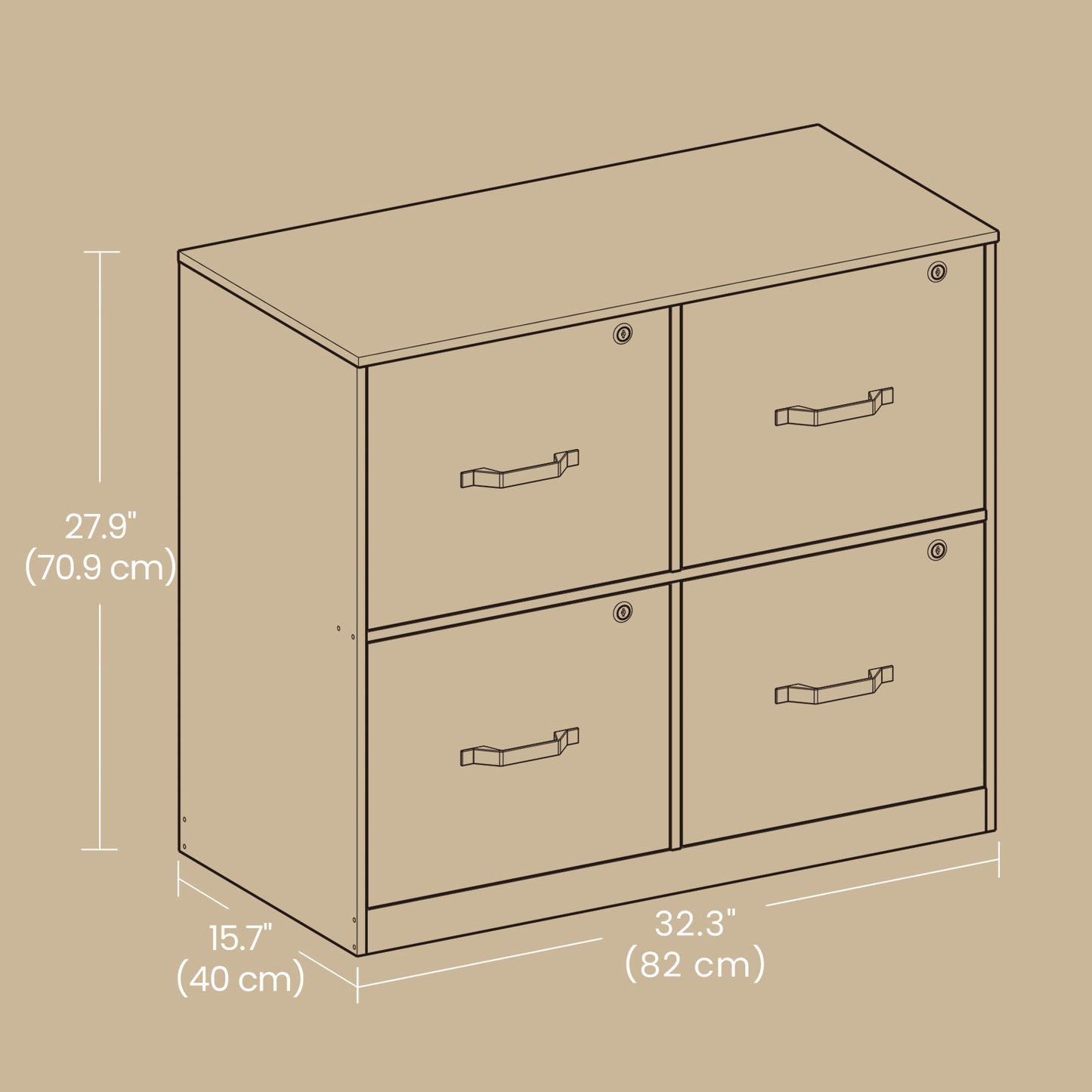 File Cabinet with Lock, 4-Drawer Office Filing Cabinet Organizer, Printer Stand for A4 Letter Size Documents, Rustic Brown and Black