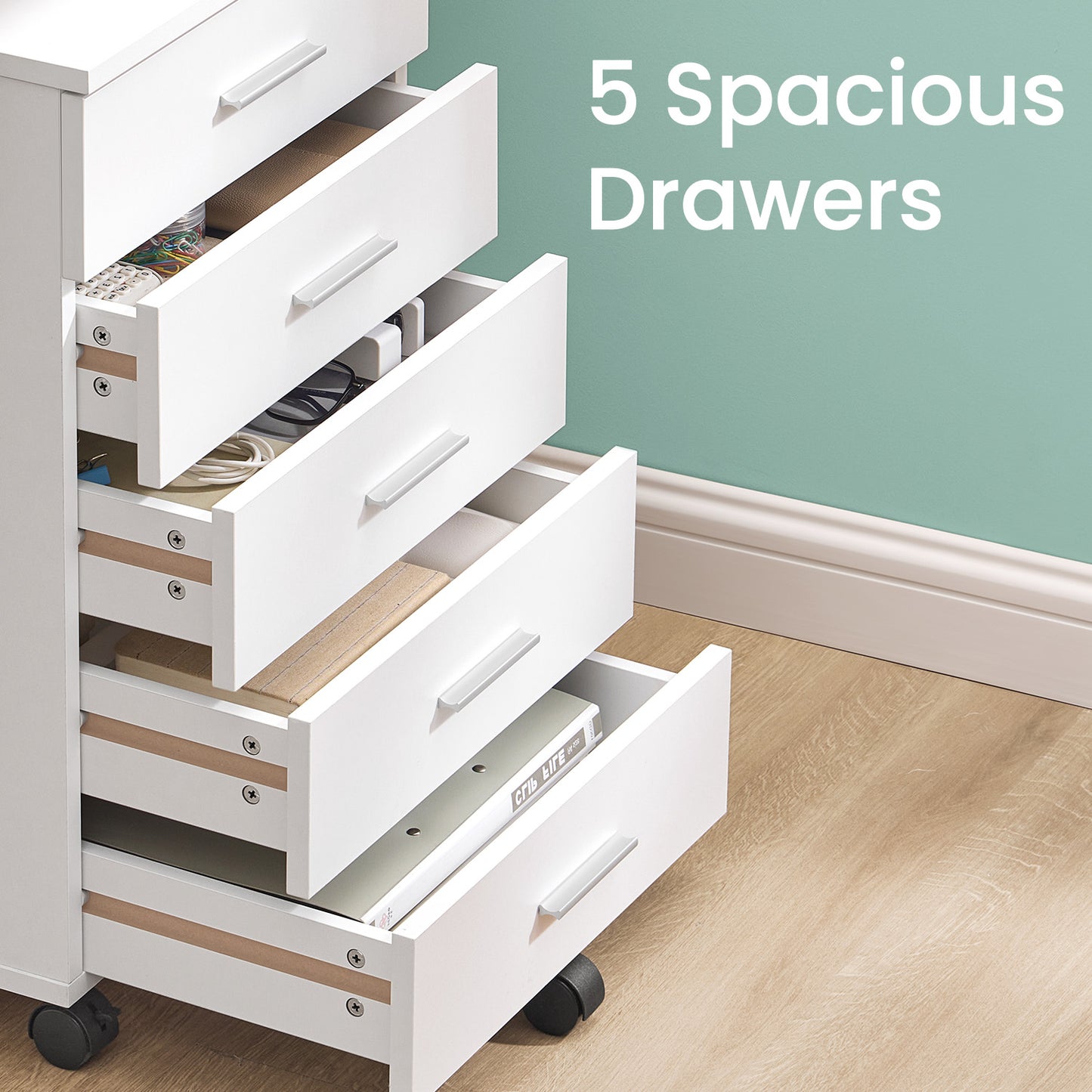File Cabinet, Mobile Pedestal Filing Cabinet with Wheels & 7 Drawers, Printer Stand with Tool-Free Slides, for Home Office, Cloud White