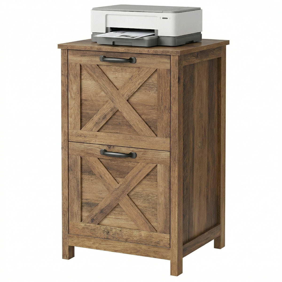 LEDREM File Cabinet, 2-Drawer Office Storage Cabinet, Adjustable Rail, Printer Stand for Study, Farmhouse, Honey Brown