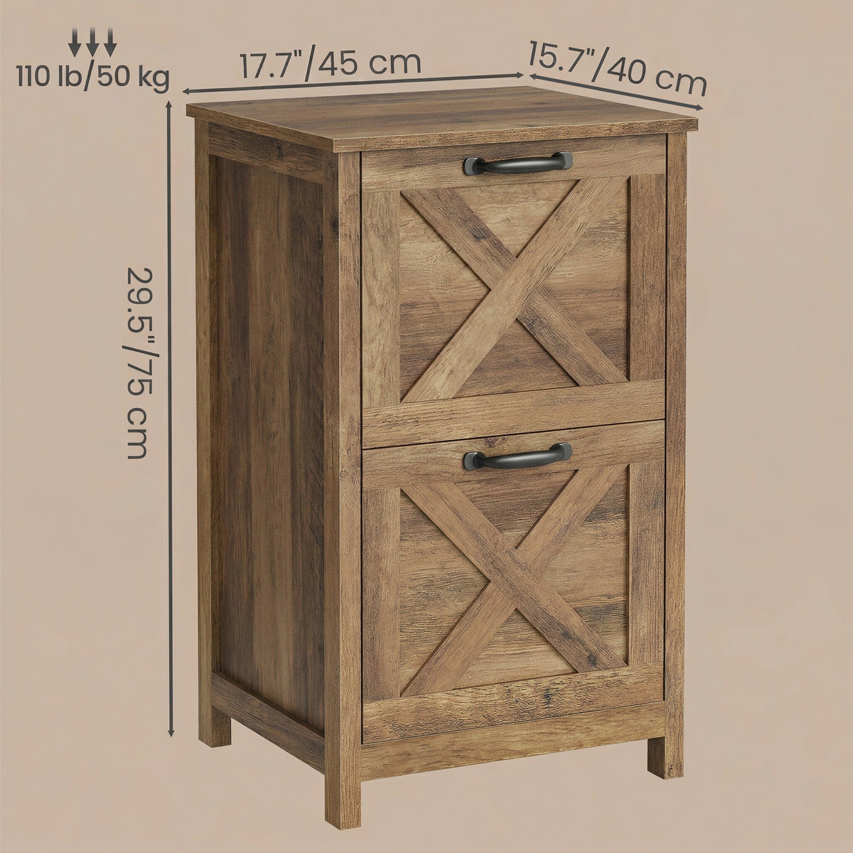 LEDREM File Cabinet, 2-Drawer Office Storage Cabinet, Adjustable Rail, Printer Stand for Study, Farmhouse, Honey Brown