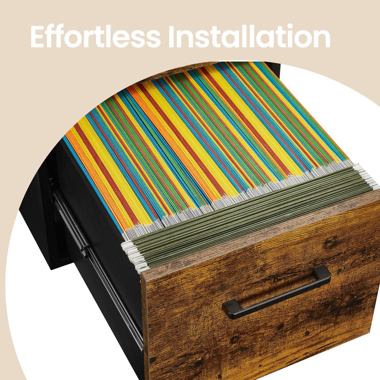 File Cabinet with Lock, 3-Drawer Pre-Assembled Storage for A4, Legal, Letter Files, Mobile with Wheels & Adjustable Feet, Rustic Brown