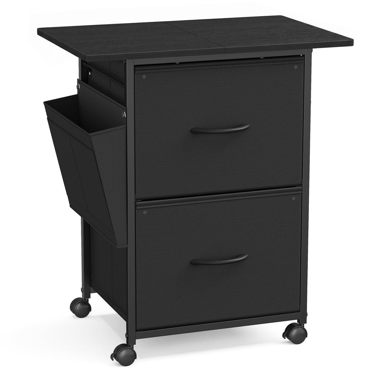LEDREM File Cabinet, Mobile Printer Stand with 2 Fabric Drawers and Side Pockets, 23.6 x 15.7 x 26.8 Inches, Black