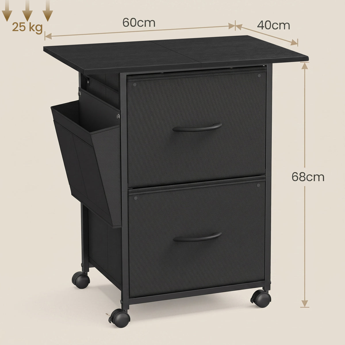 LEDREM File Cabinet, Mobile Printer Stand with 2 Fabric Drawers and Side Pockets, 23.6 x 15.7 x 26.8 Inches, Black