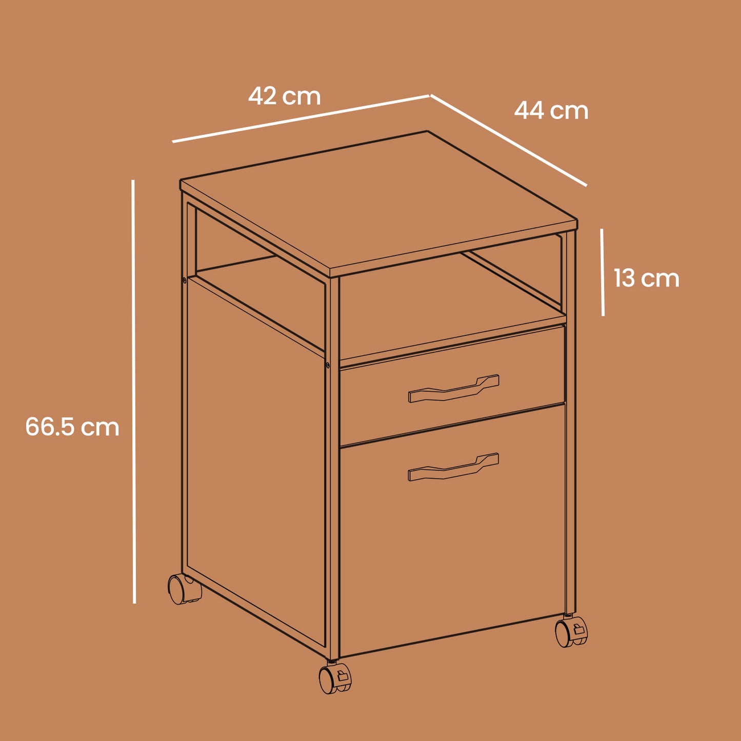 2-Drawer Mobile File Cabinet with Open Shelf, Rolling Storage Organizer for Office, A4 Letter Size, Lockable Wheels, Rustic Brown and Black