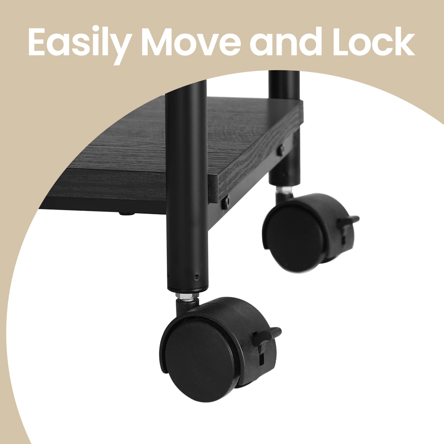 Heavy-Duty Mobile Printer Stand with Drawer, 2-Tier Industrial Cart with Locking Wheels for Home and Office, Ebony Black