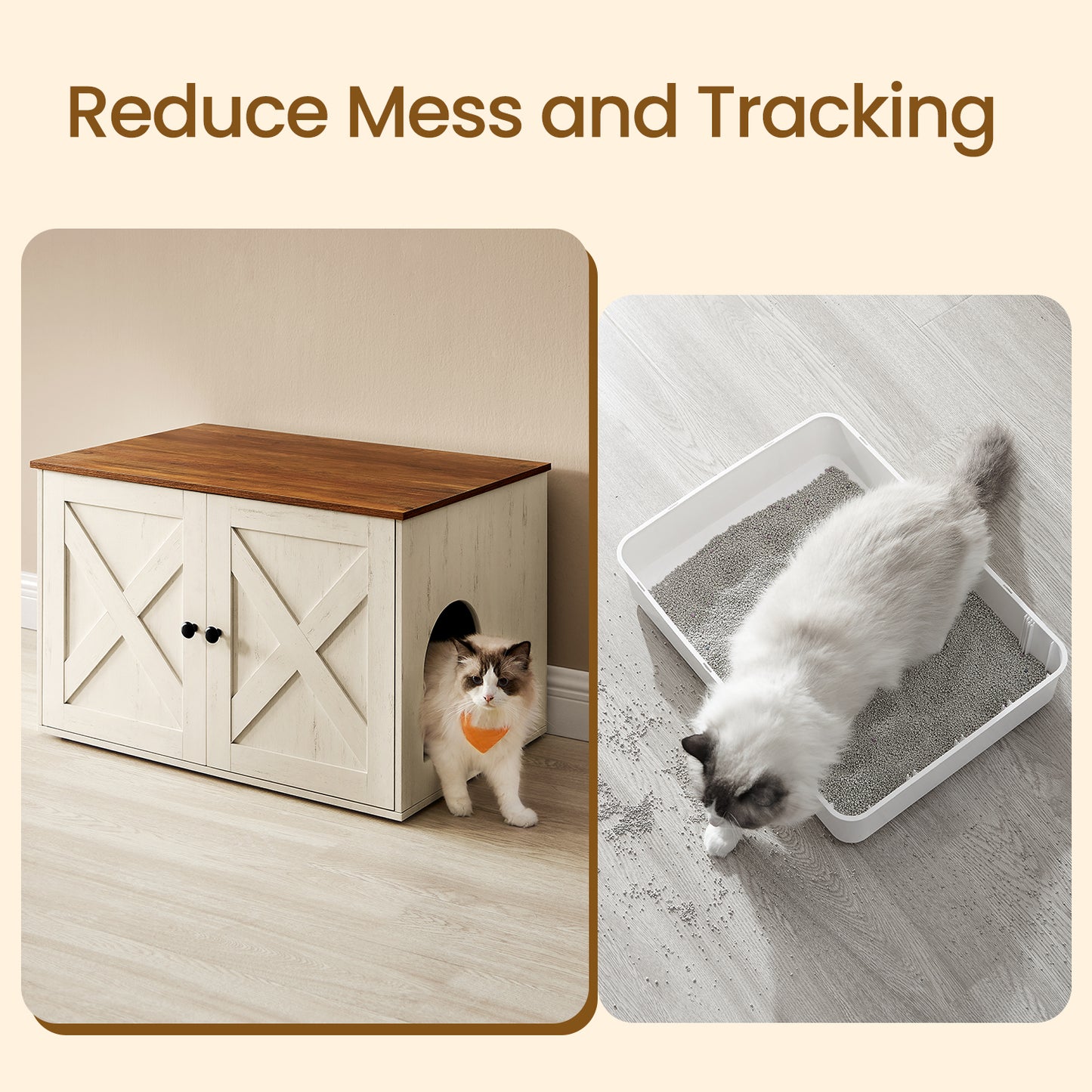 Cat Litter Box Furniture Enclosure with Removable Divider, Dual-Purpose Indoor Cat House & End Table, 31.5" x 20.9" x 19.7", Honey Brown and Rustic White