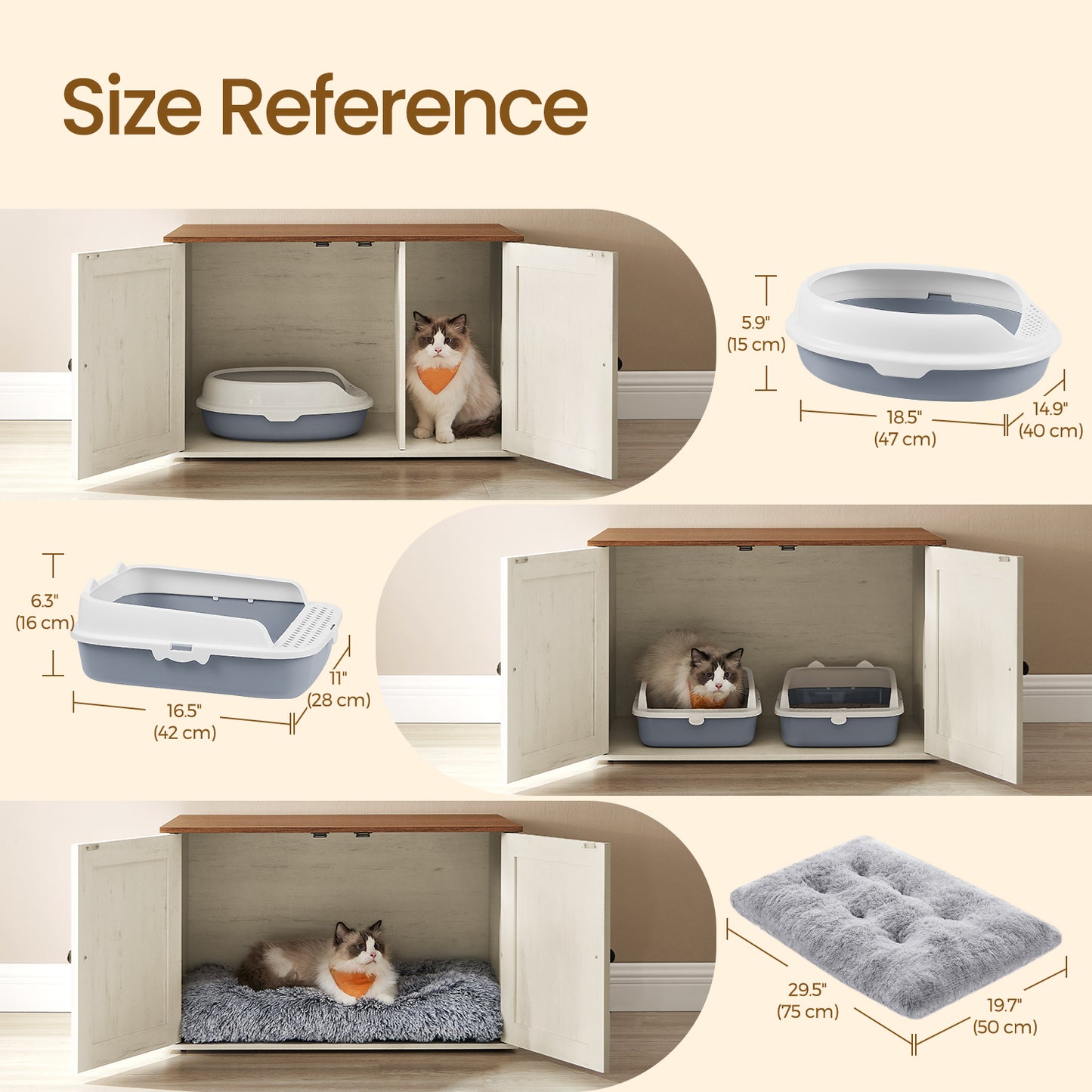 Cat Litter Box Furniture Enclosure with Removable Divider, Dual-Purpose Indoor Cat House & End Table, 31.5" x 20.9" x 19.7", Honey Brown and Rustic White