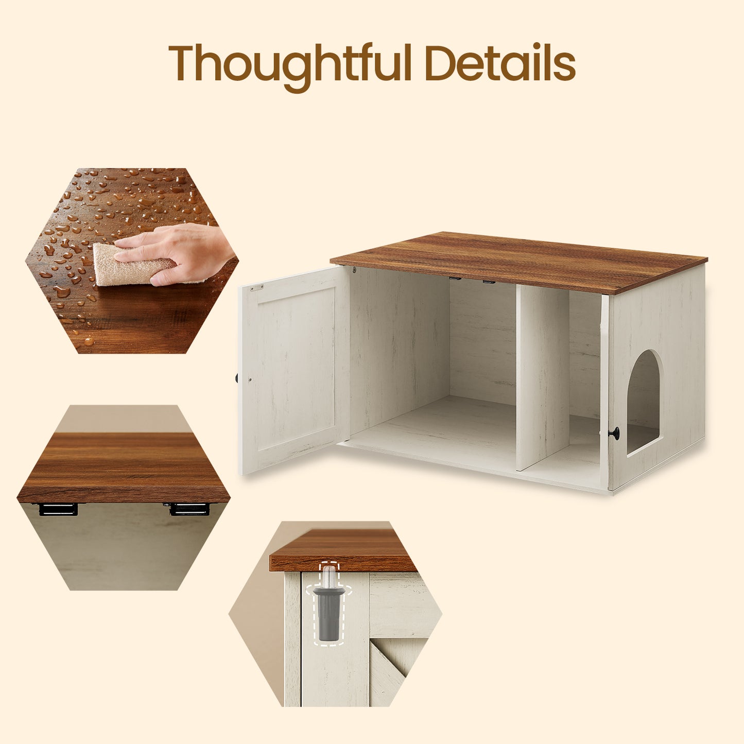 Cat Litter Box Furniture Enclosure with Removable Divider, Dual-Purpose Indoor Cat House & End Table, 31.5" x 20.9" x 19.7", Honey Brown and Rustic White