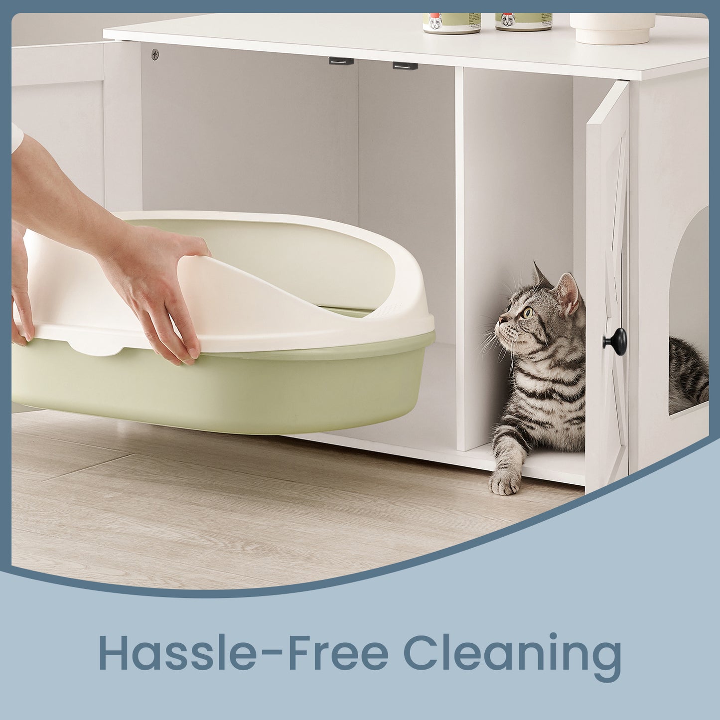 Cat Litter Box Furniture Enclosure with Barn Doors & Removable Divider, Multi-Functional End Table for Indoor Cats, 31.5x20.9x19.7 Inches, White