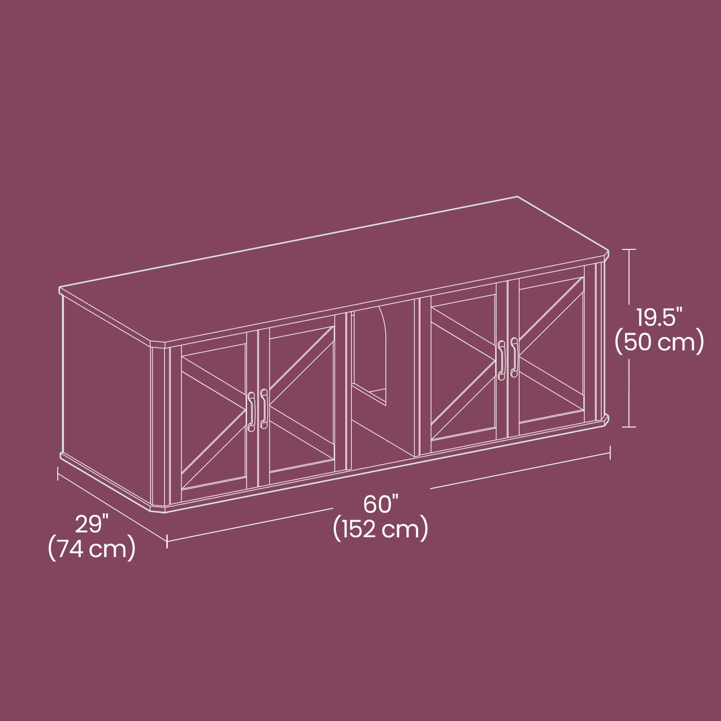 Double Cat Litter Box Enclosure for 2 Cats, Hidden Litter Box Furniture with Front Entry, Side End Table & TV Stand, 59 x 19.5 x 19 Inches, Heather Greige