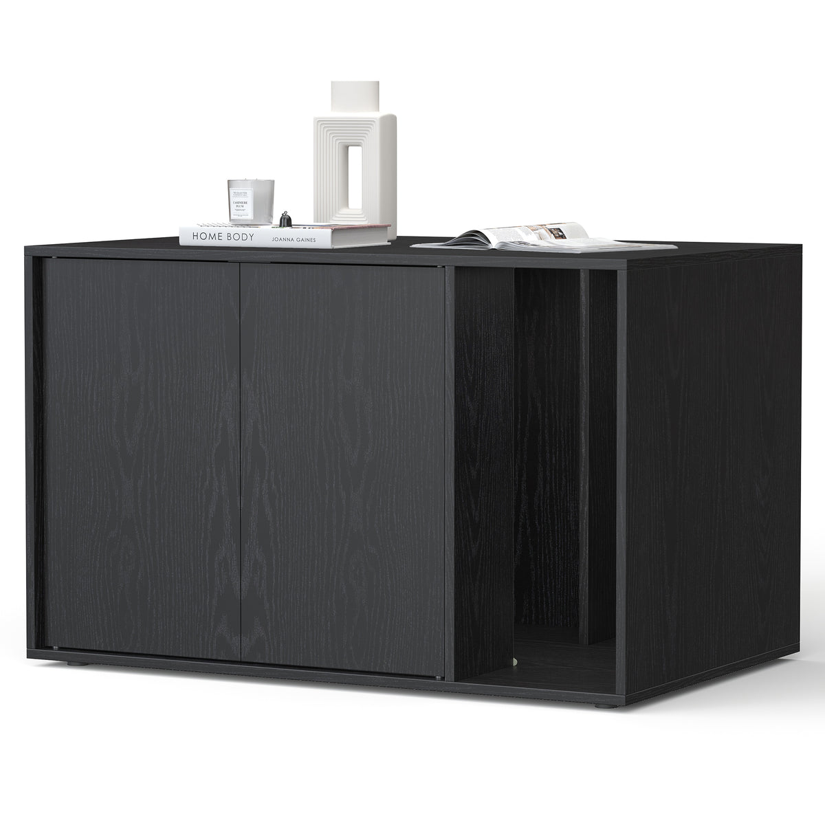 Cat Litter Box Enclosure for Large Cats, Superfast Toolless Assembly, Push-to-Open Doors, Black Cat House Furniture