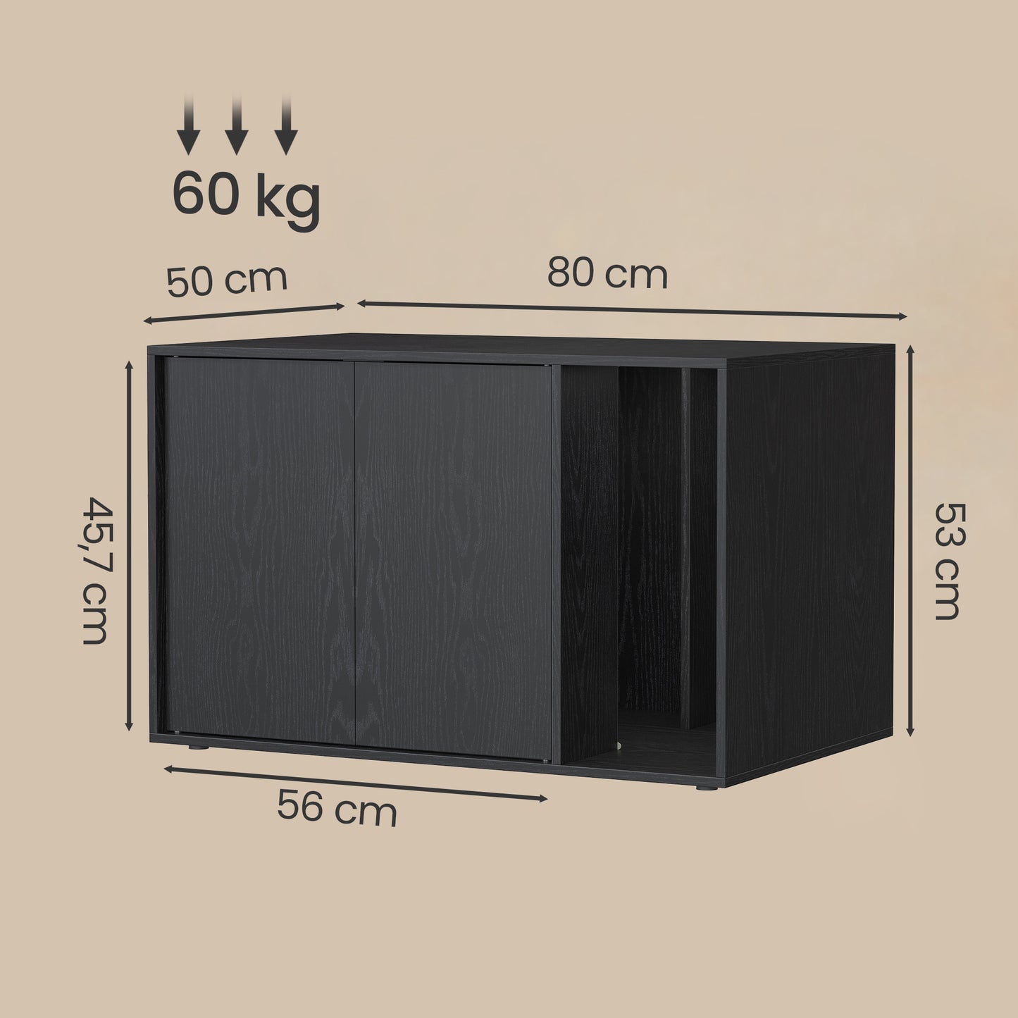 Cat Litter Box Enclosure for Large Cats, Superfast Toolless Assembly, Push-to-Open Doors, Black Cat House Furniture