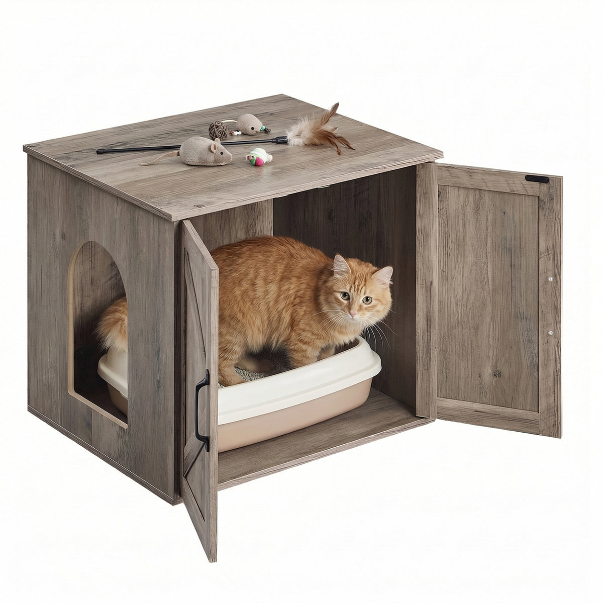 Pet House End Table, Litter Box Cabinet, Hidden Cat Litter Box, 23.6 x 19.7 x 19.7 Inches, Beige