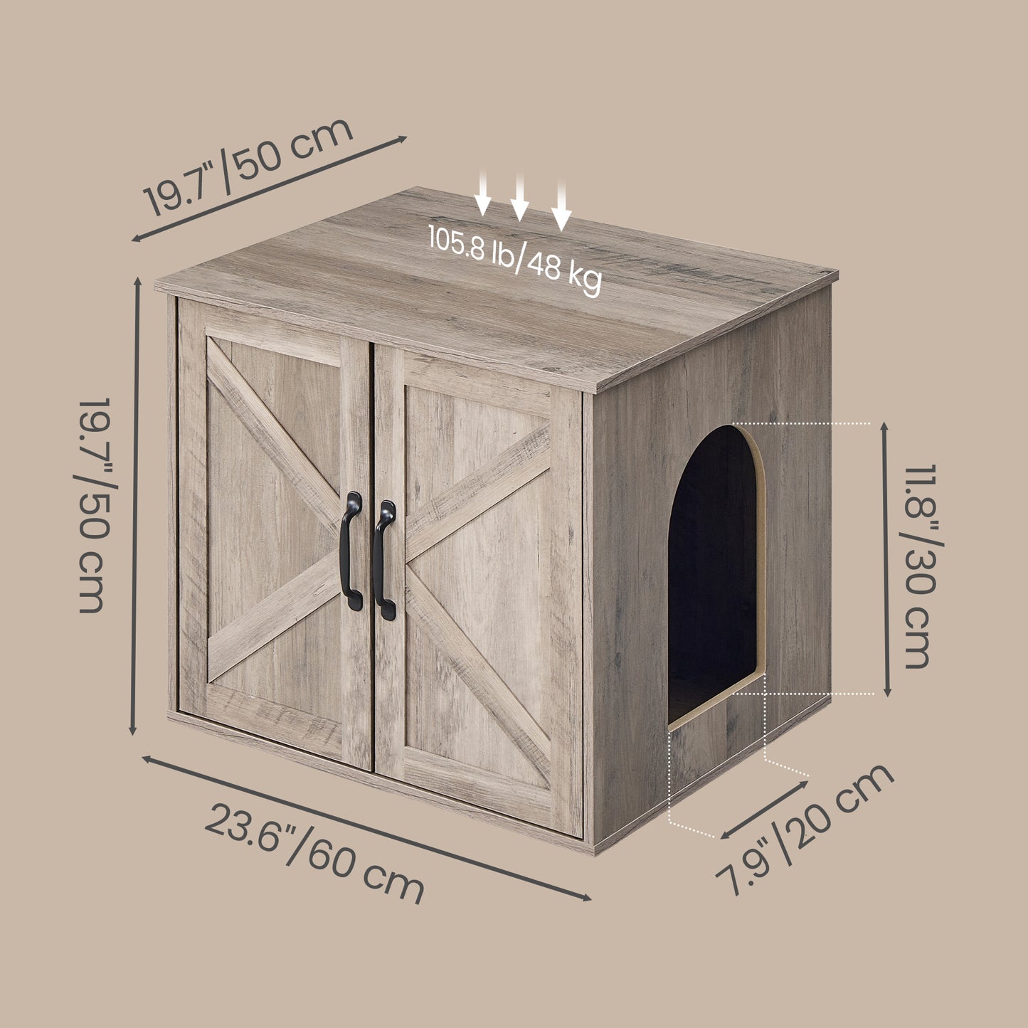 Pet House End Table, Litter Box Cabinet, Hidden Cat Litter Box, 23.6 x 19.7 x 19.7 Inches, Beige