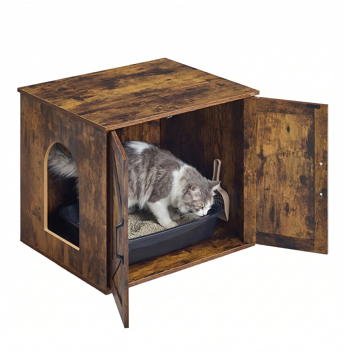 Pet House End Table, Litter Box Cabinet, Hidden Cat Litter Box, 23.6 x 19.7 x 19.7 Inches, Tan