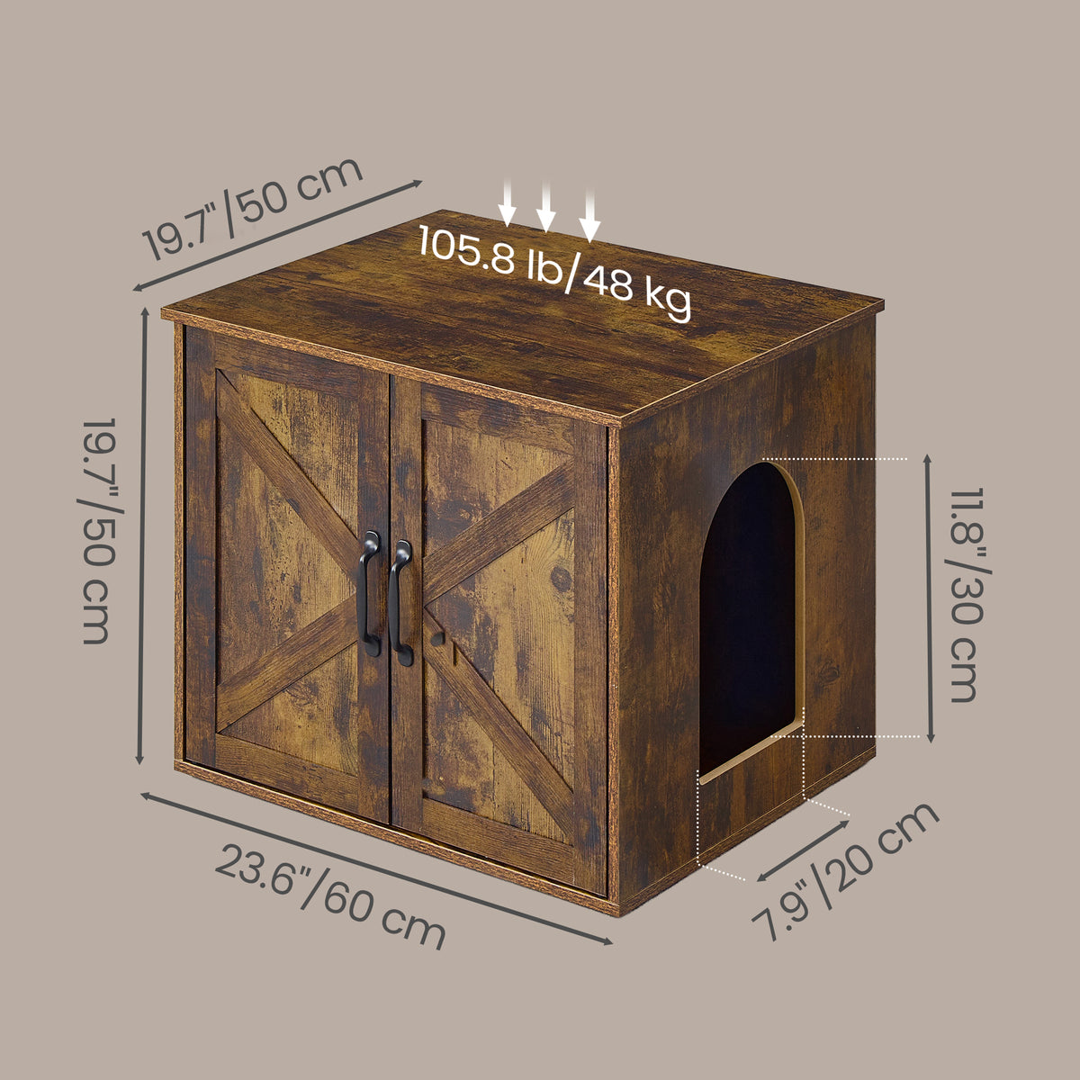 Pet House End Table, Litter Box Cabinet, Hidden Cat Litter Box, 23.6 x 19.7 x 19.7 Inches, Tan